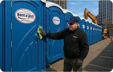 Sparkling clean, like-new portable toilet units